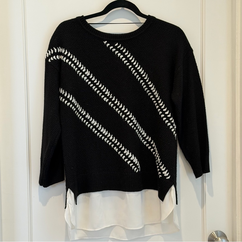 Neiman Marcus Black & White Layered Knit Sweater